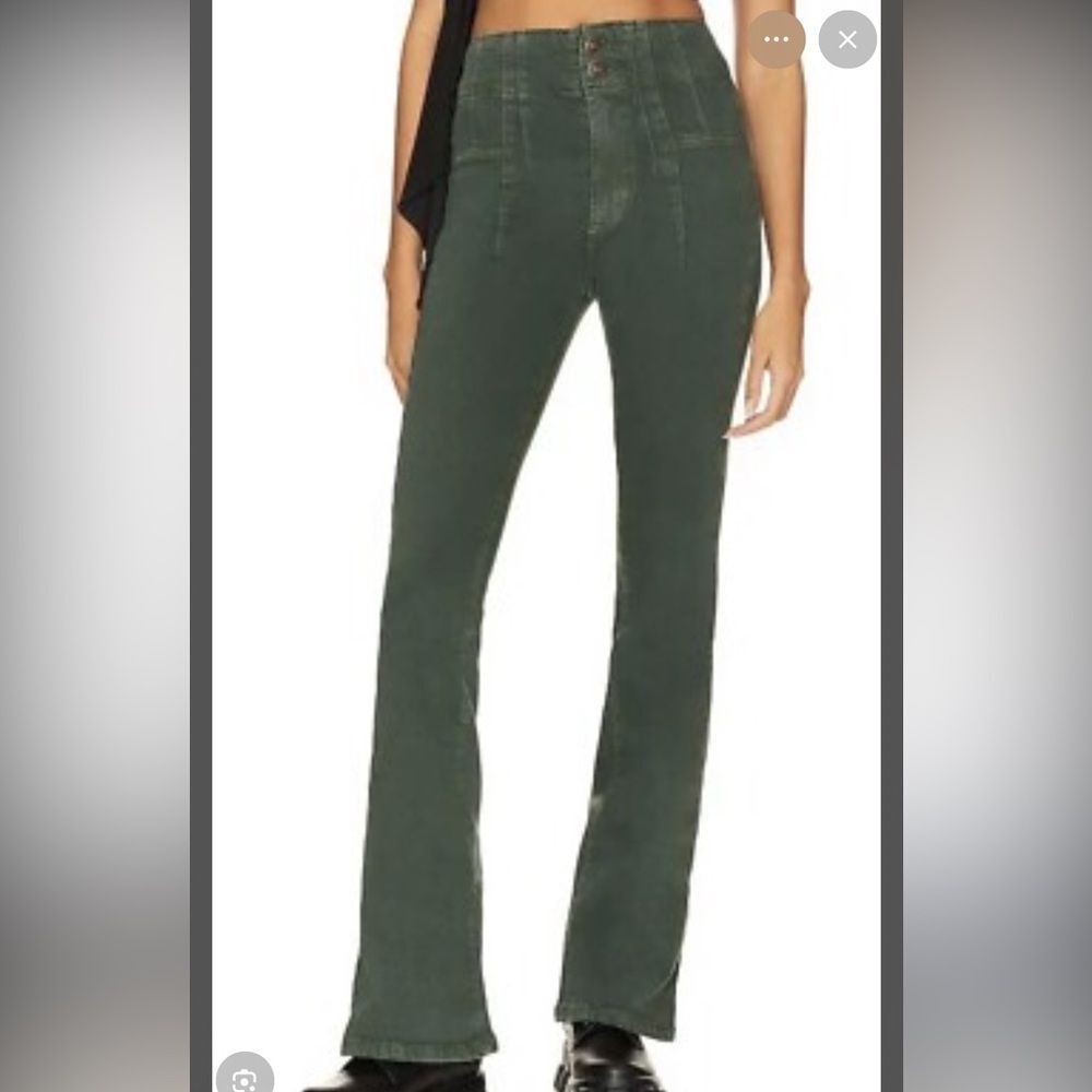 Free People We the Free Jayde Cord Flare Jeans in Forest Green